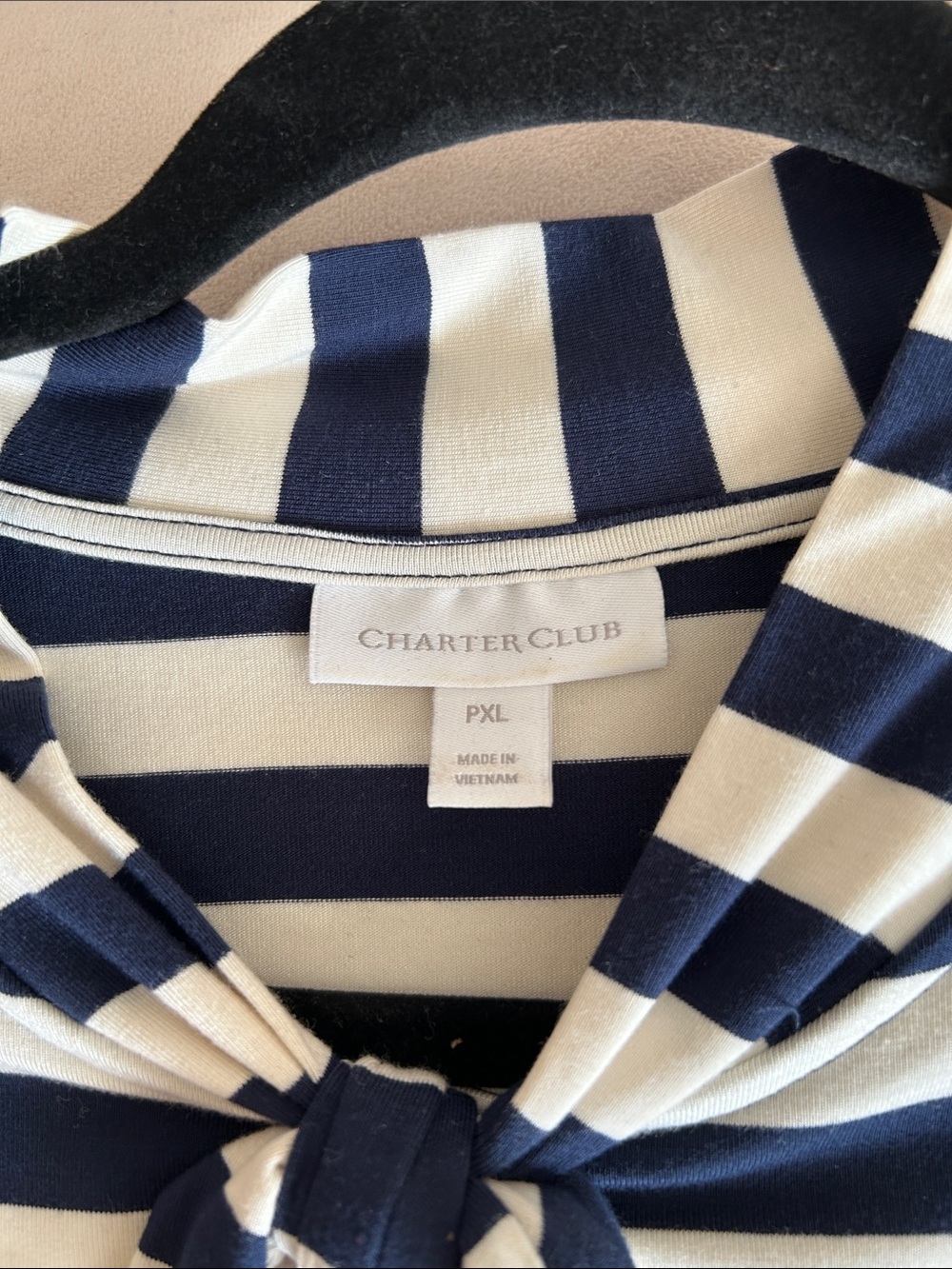 Navy and White Striped Tie-Neck Tee - Picture 3 of 4